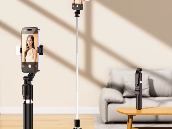 Palo selfie stick bluetooth para móvil de 1 7m con luz, soporte de escritorio, trípode integrado para transmisión en vivo y tiktok