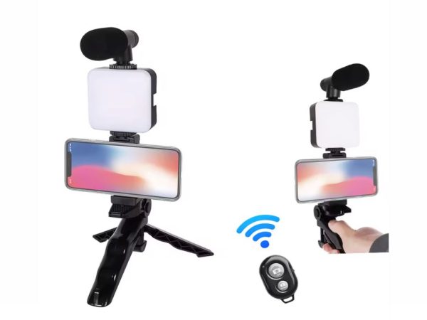 Trípode Inalámbrico para cámara y teléfono con micrófono y luz de relleno, set de Iluminación para conferencia SLR, para fotografía, kit de creación de video