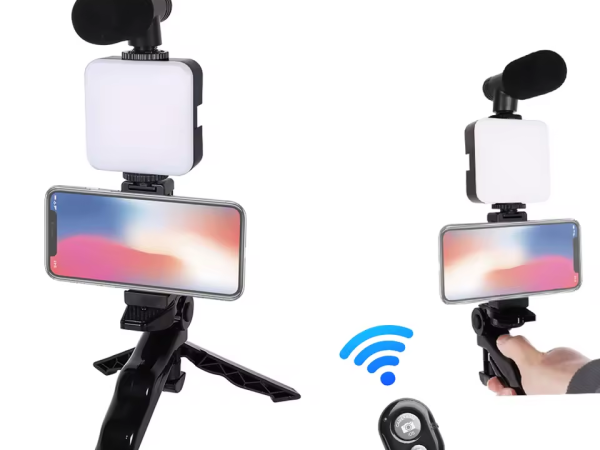 Trípode Inalámbrico para cámara y teléfono con micrófono y luz de relleno, set de Iluminación para conferencia SLR, para fotografía, kit de creación de video
